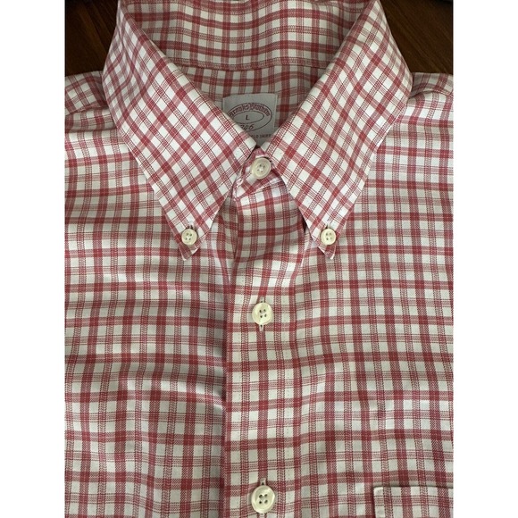 Brooks Brothers 346 Men Size LR Red White Check Regular Fit Long Sleeve Shirt - Picture 3 of 11